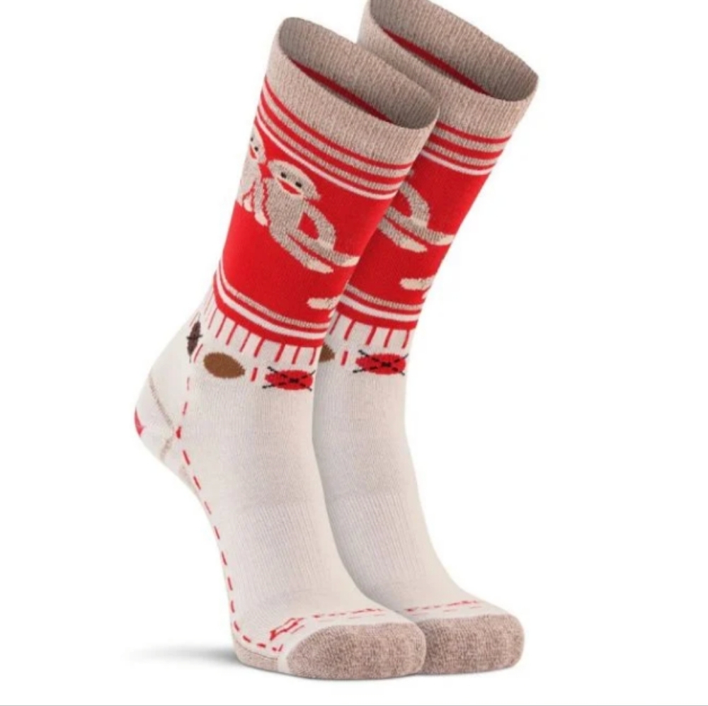 Sock Monkey RED HEEL Merino Wool Crew Socks NPLC Unisex